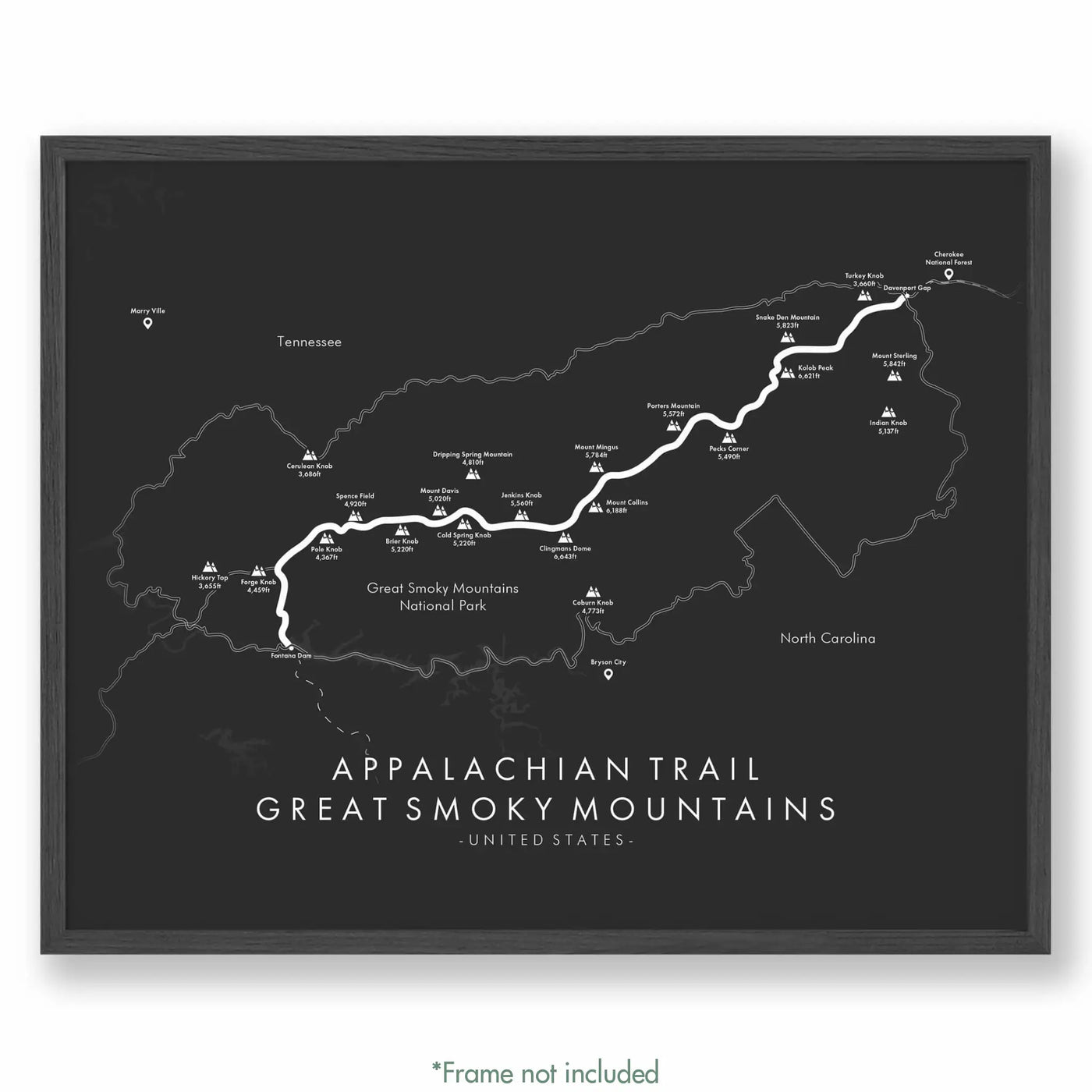 Trail Poster of Appalachian Trail - Great Smoky Mountains - Grey