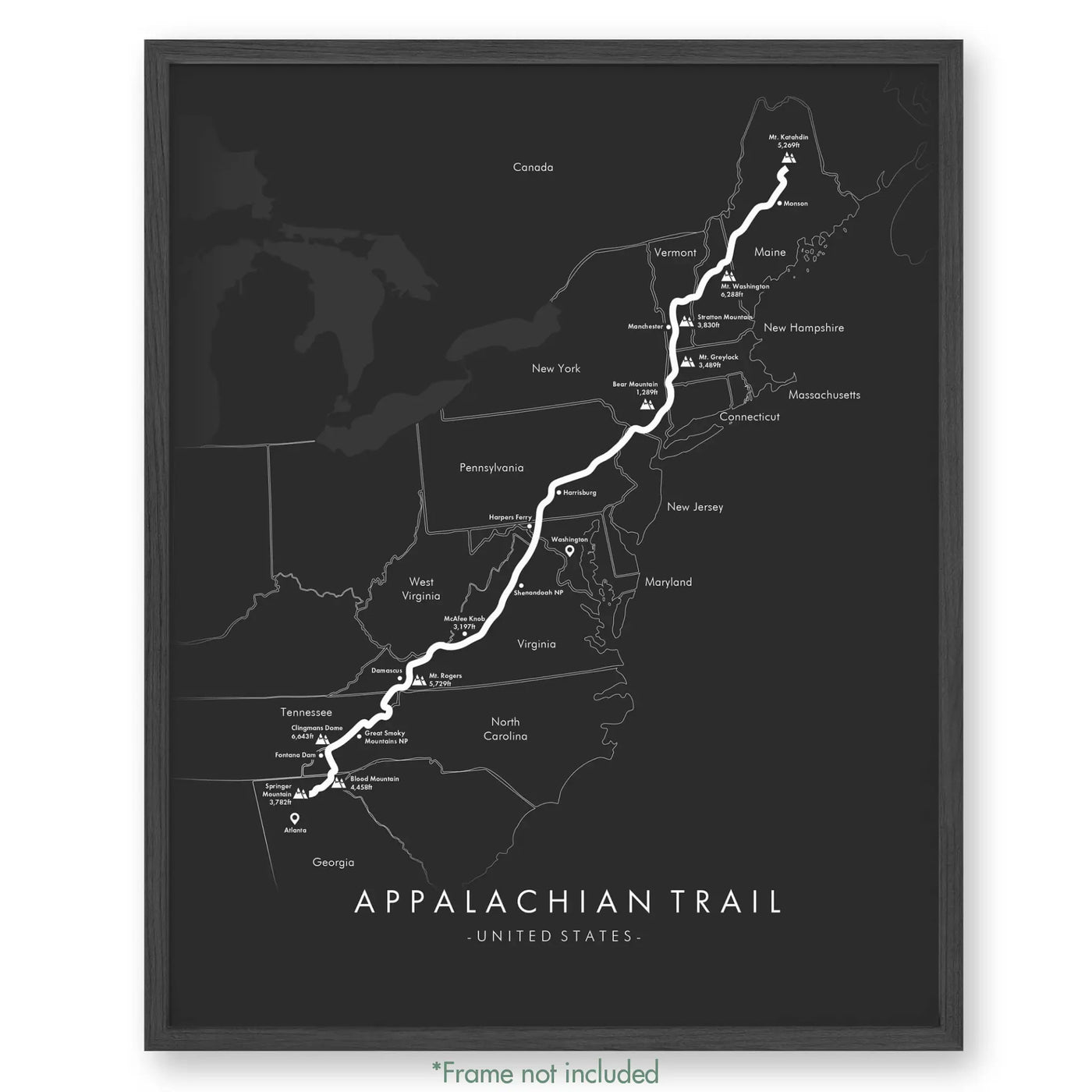 Trail Poster of Appalachian Trail - Grey