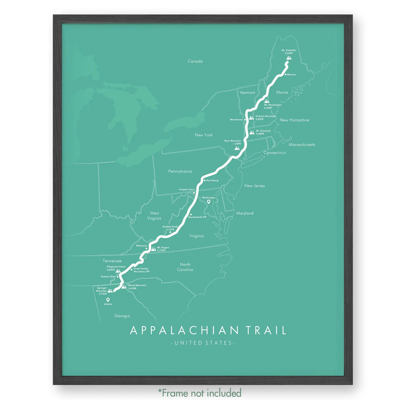 Trail Poster of Appalachian Trail - Teal