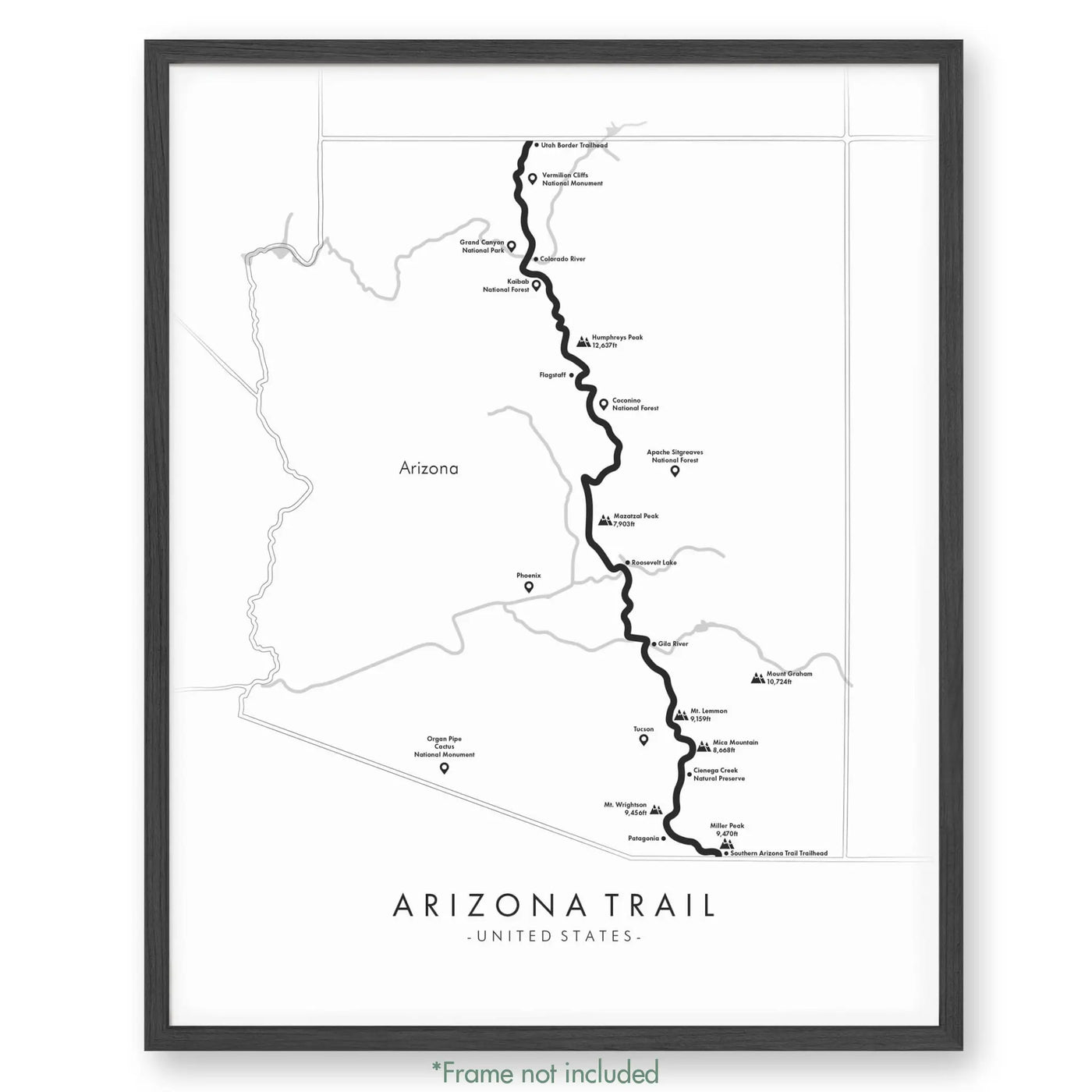 Trail Poster of Arizona Trail - White