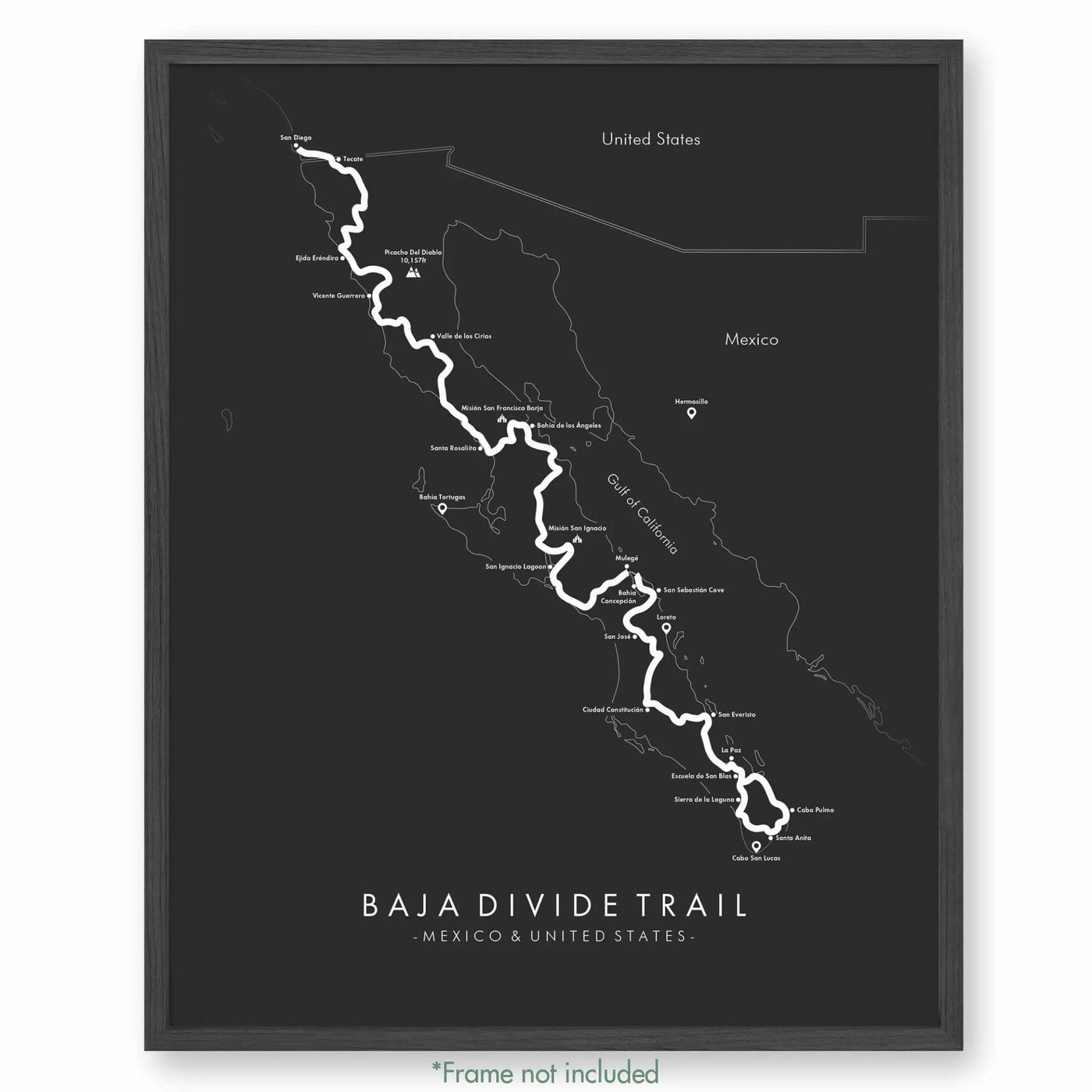 Trail Poster of Baja Divide Trail - Grey