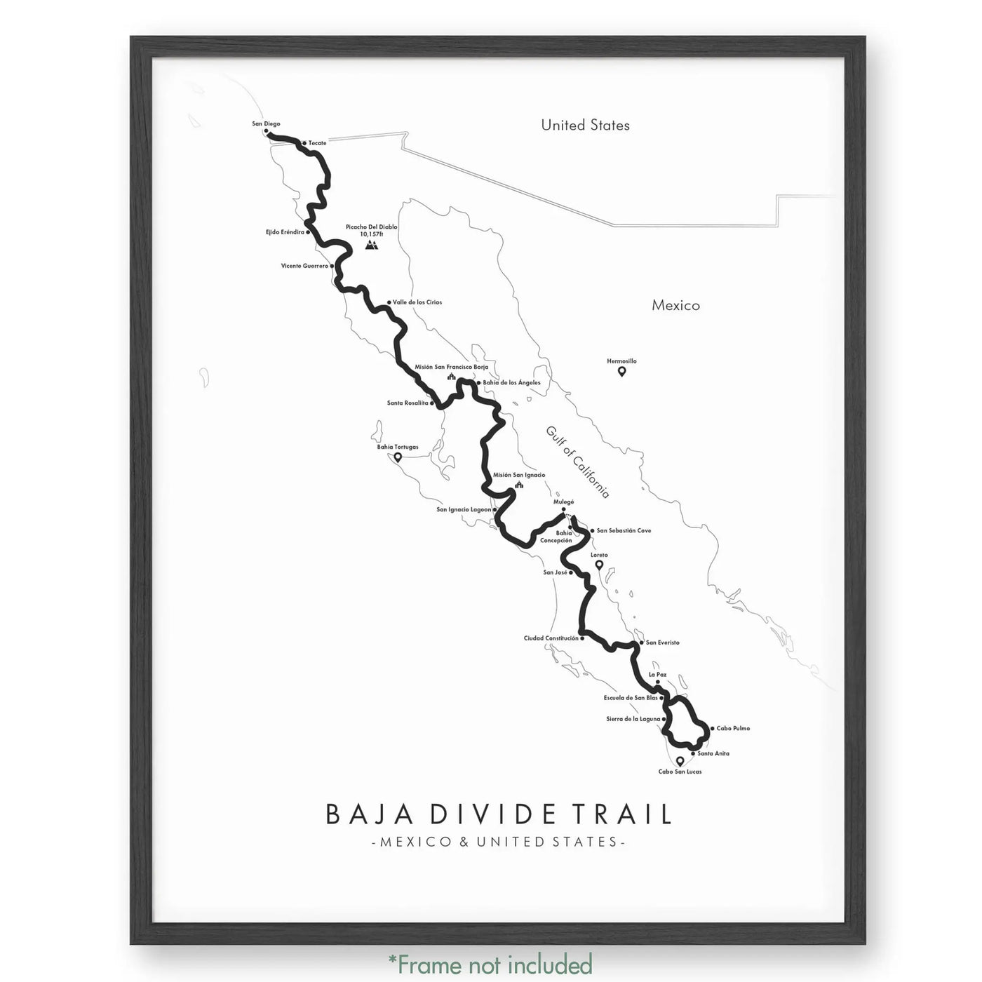 Trail Poster of Baja Divide Trail - White