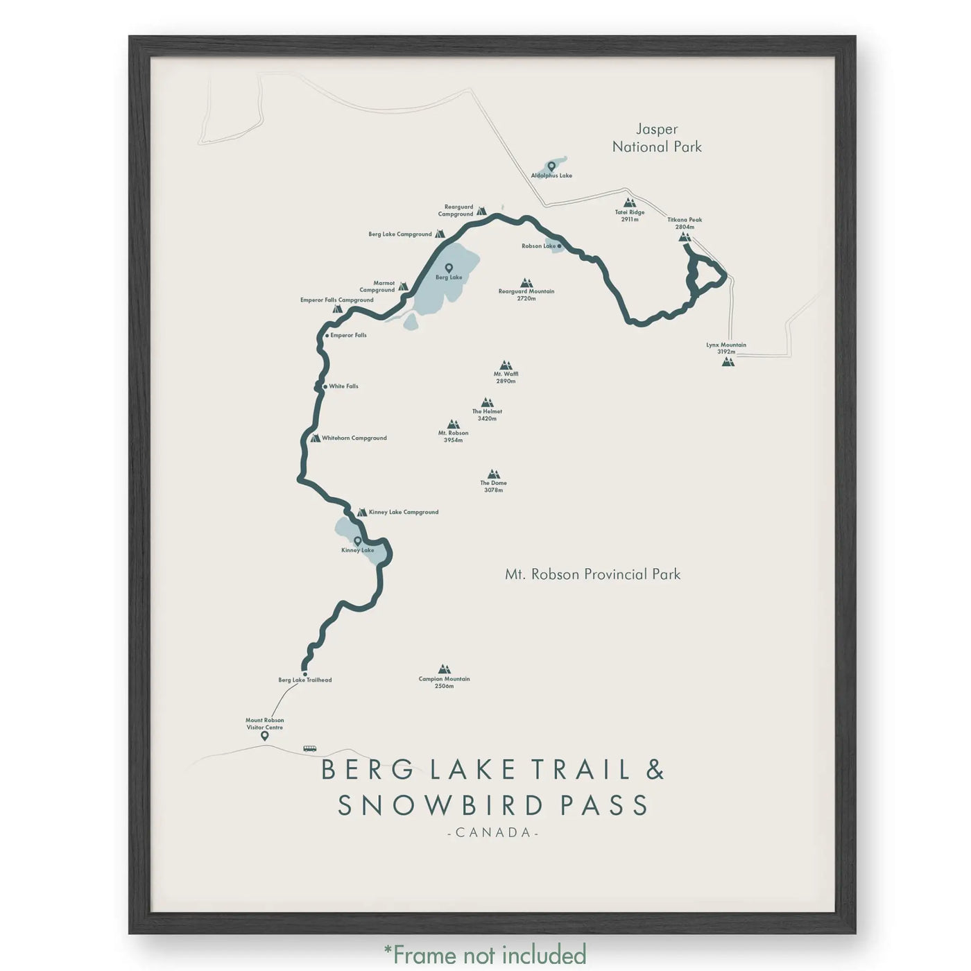 Trail Poster of Berg Lake Trail & Snowbird Pass - Beige