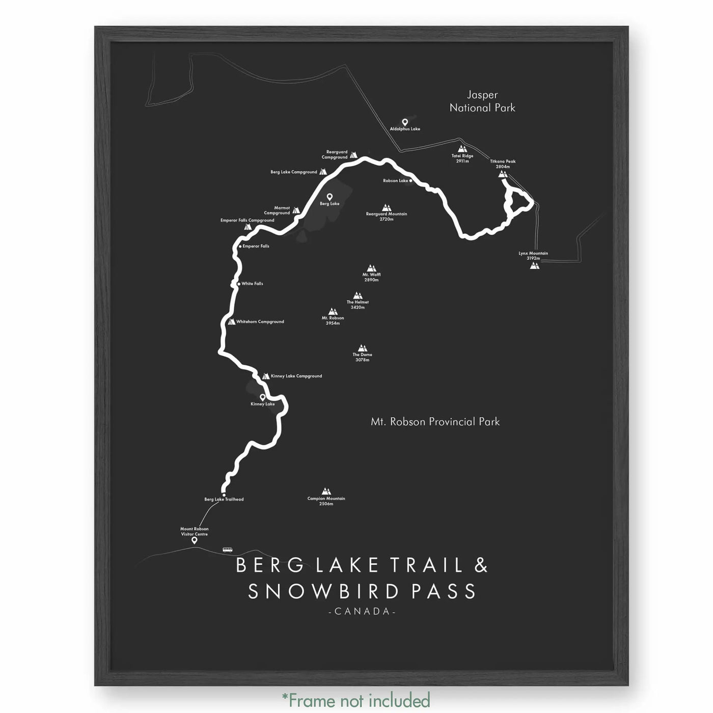 Trail Poster of Berg Lake Trail & Snowbird Pass - Grey