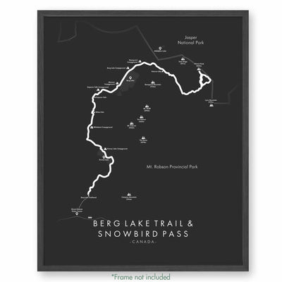 Trail Poster of Berg Lake Trail & Snowbird Pass - Grey