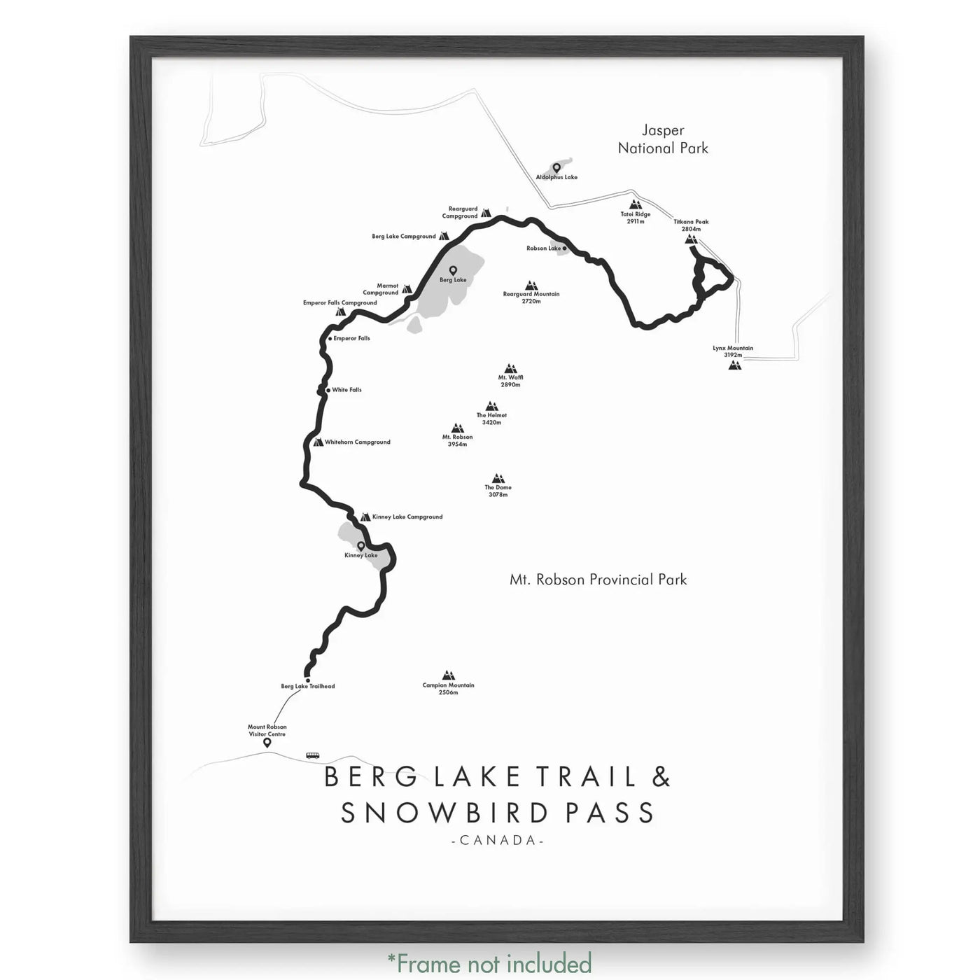 Trail Poster of Berg Lake Trail & Snowbird Pass - White