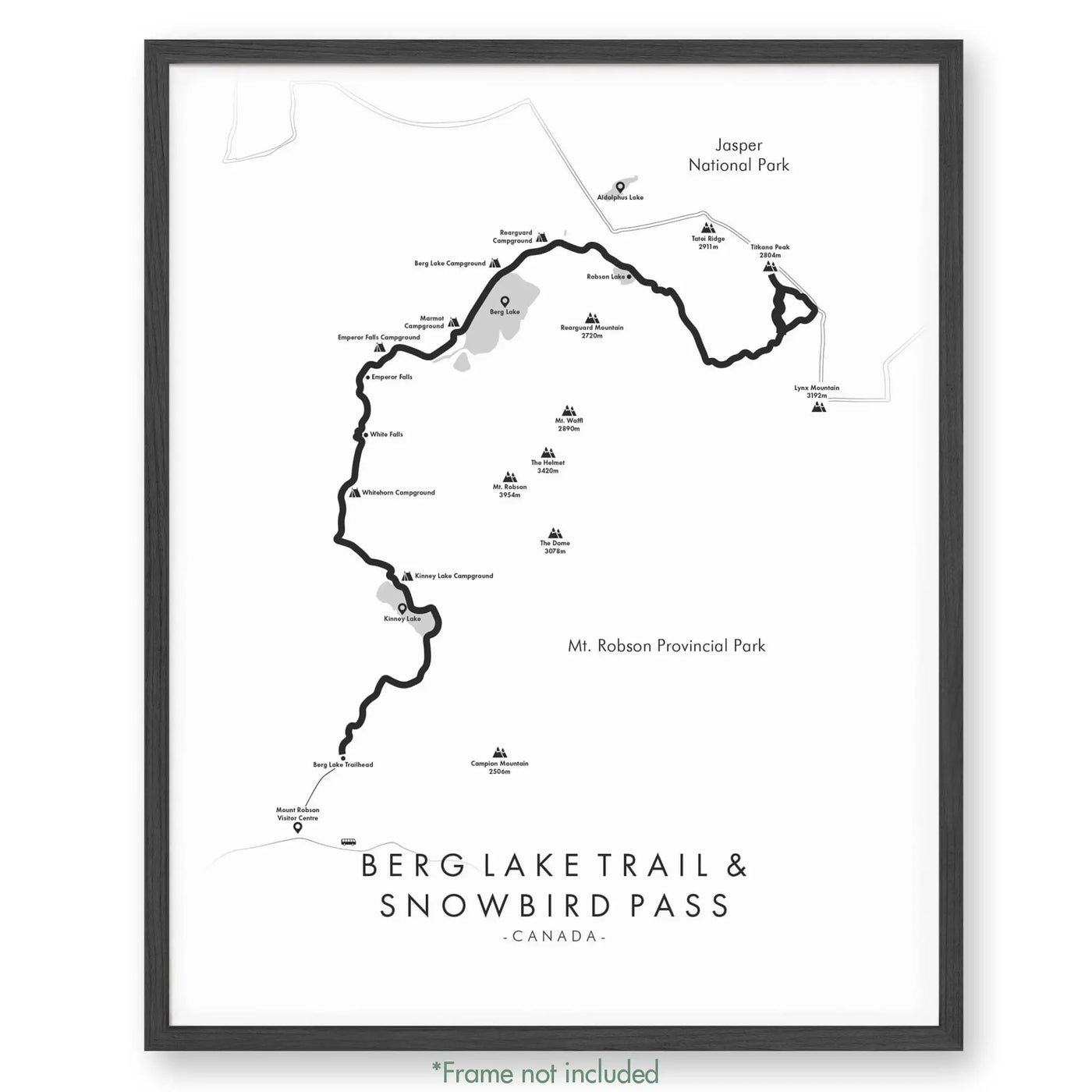 Trail Poster of Berg Lake Trail & Snowbird Pass - White