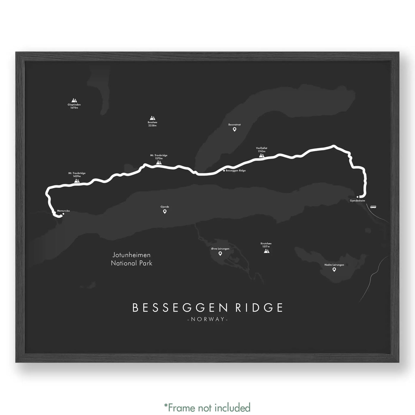 Trail Poster of Besseggen Ridge - Grey