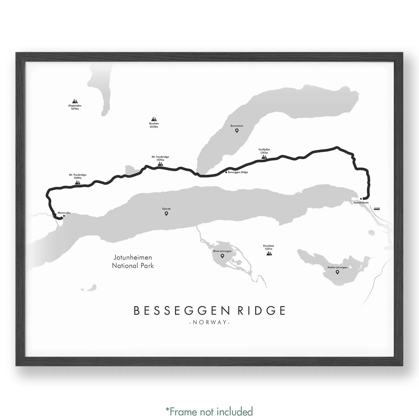 Trail Poster of Besseggen Ridge - White