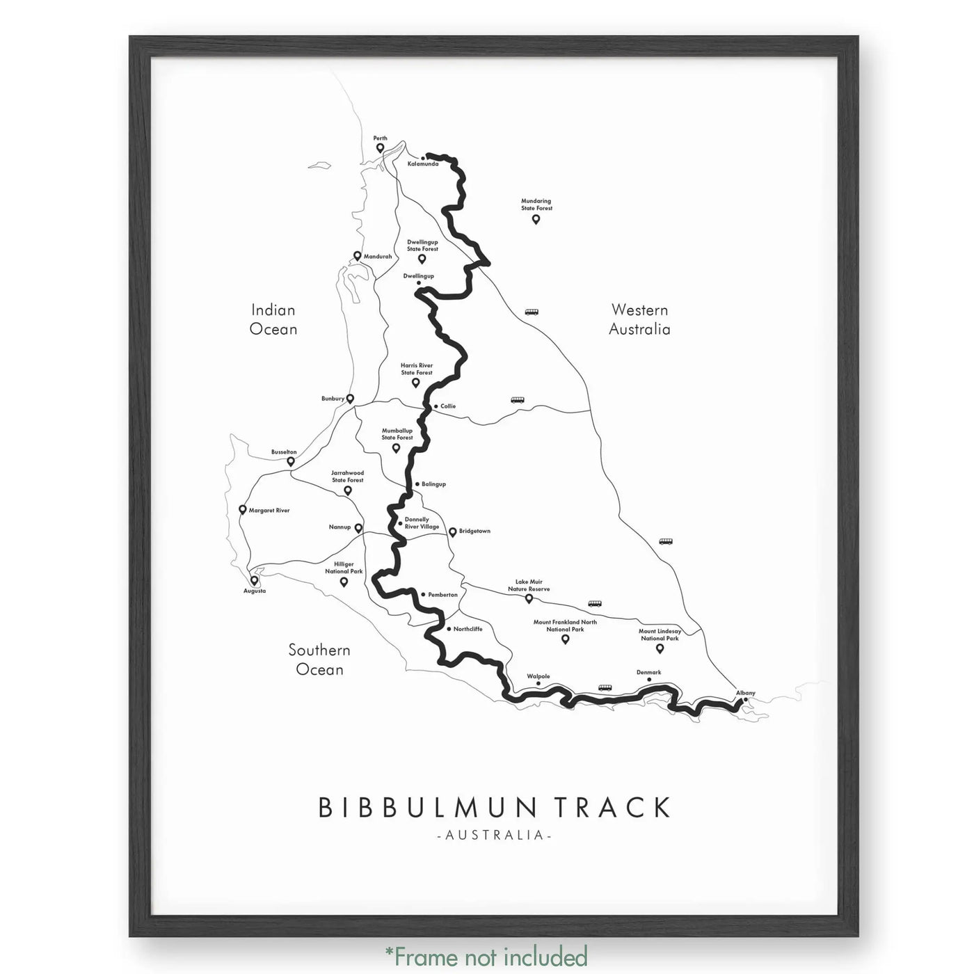 Trail Poster of Bibbulmun Track - White