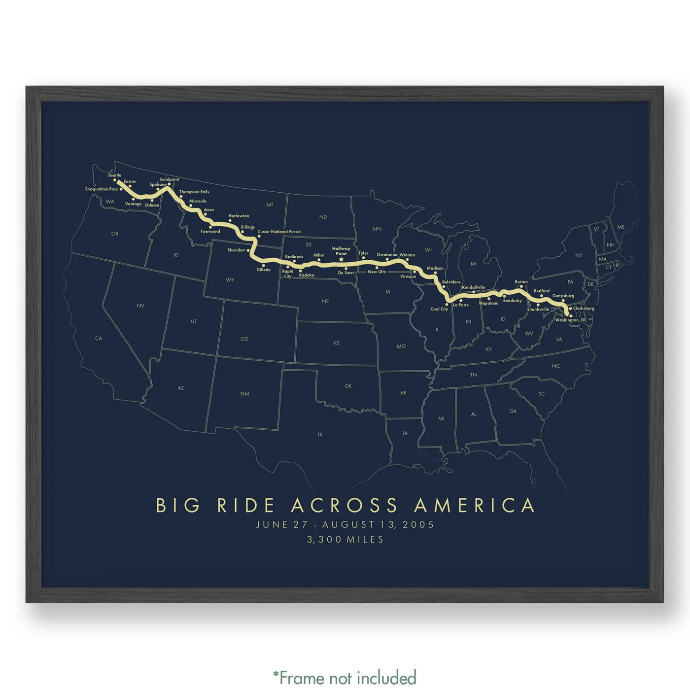 Trail Poster of Big Ride Across America - Blue