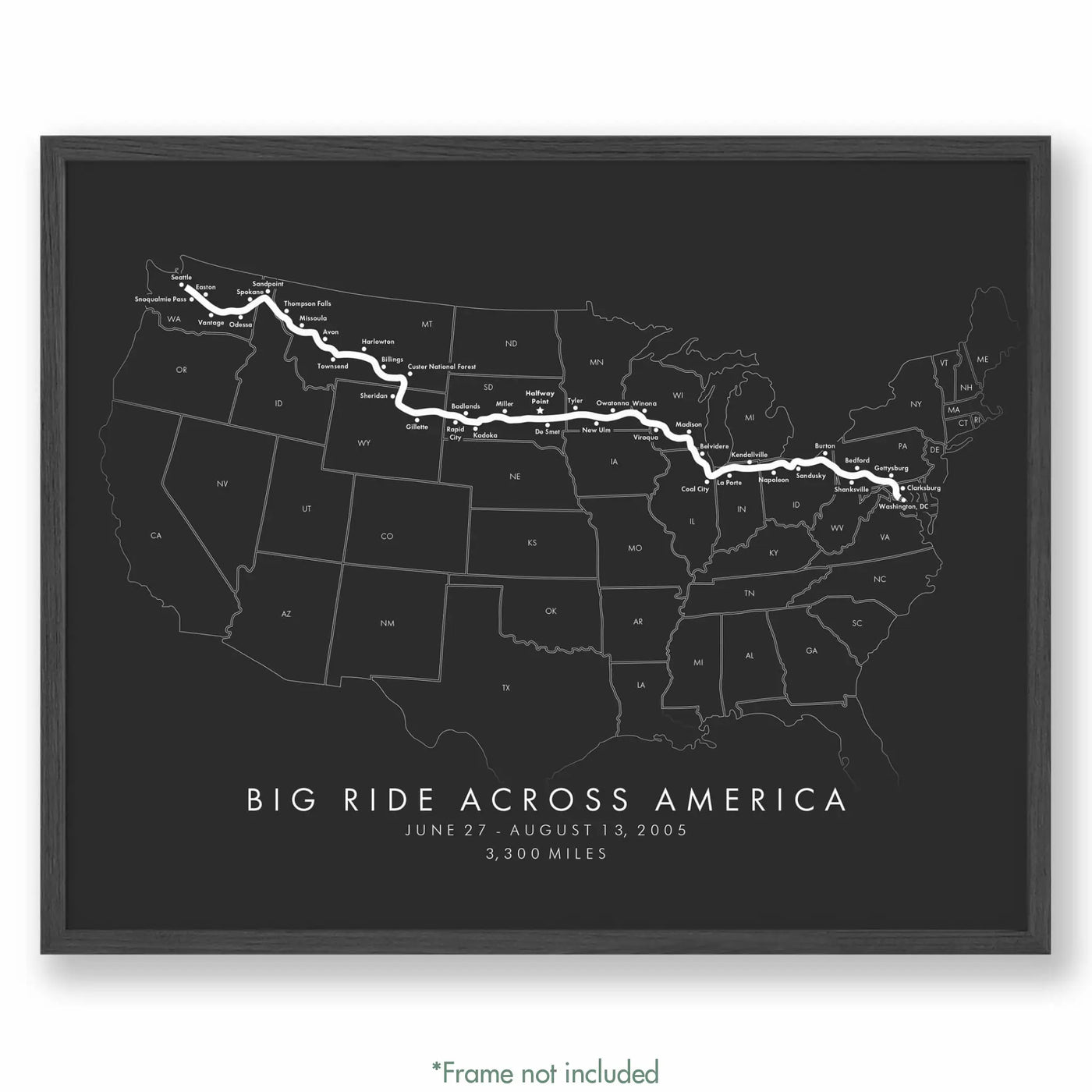 Trail Poster of Big Ride Across America - Grey