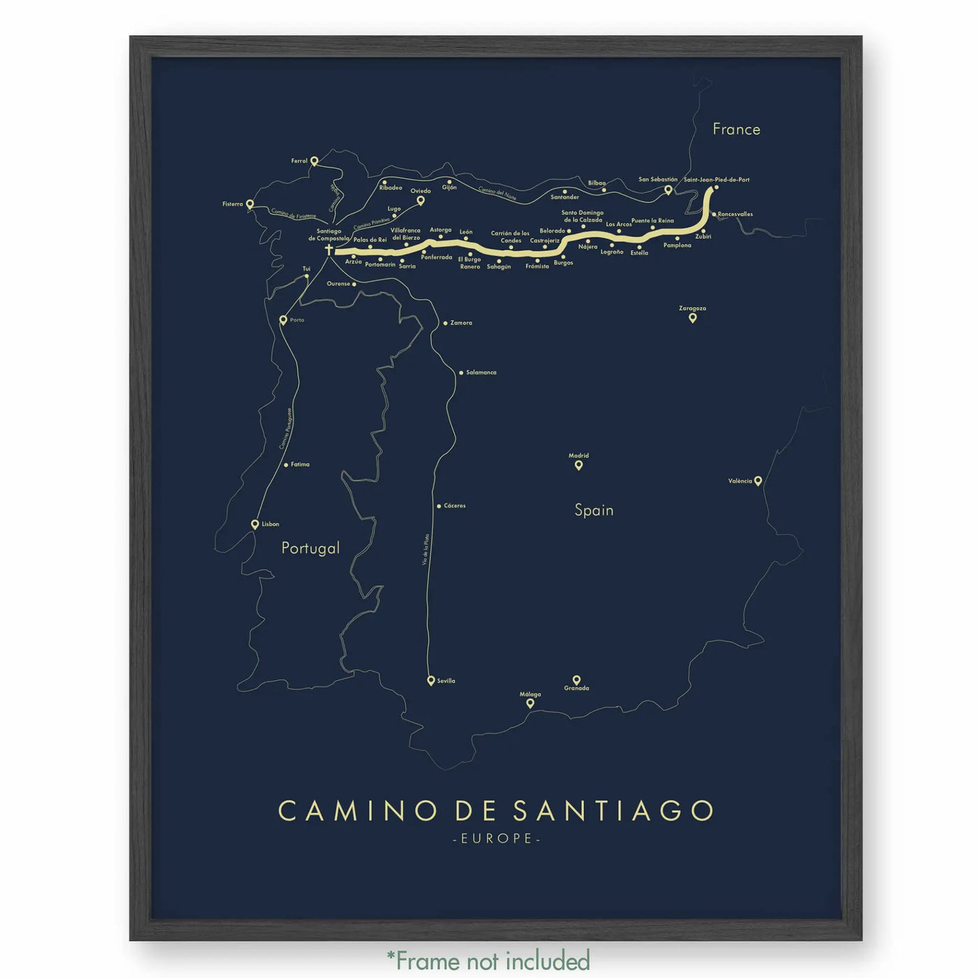 Trail Poster of Camino De Santiago - Blue