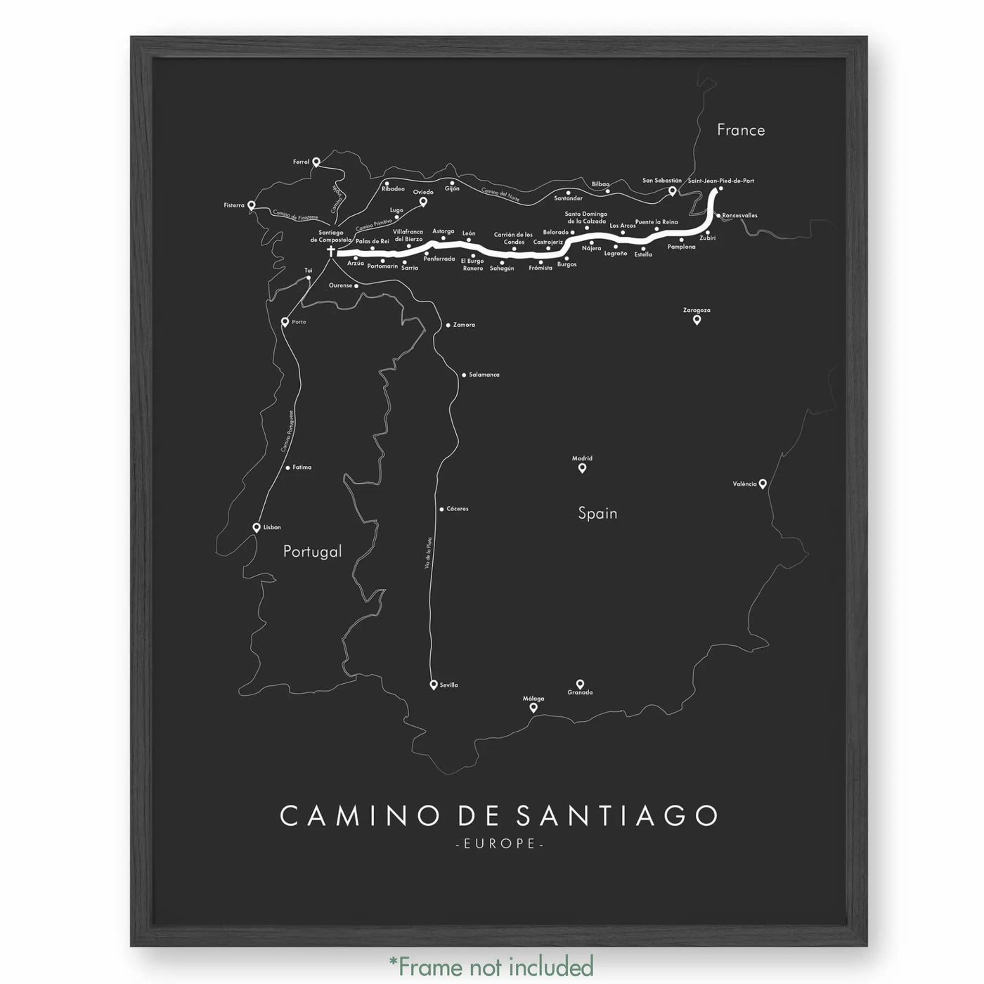 Trail Poster of Camino De Santiago - Grey