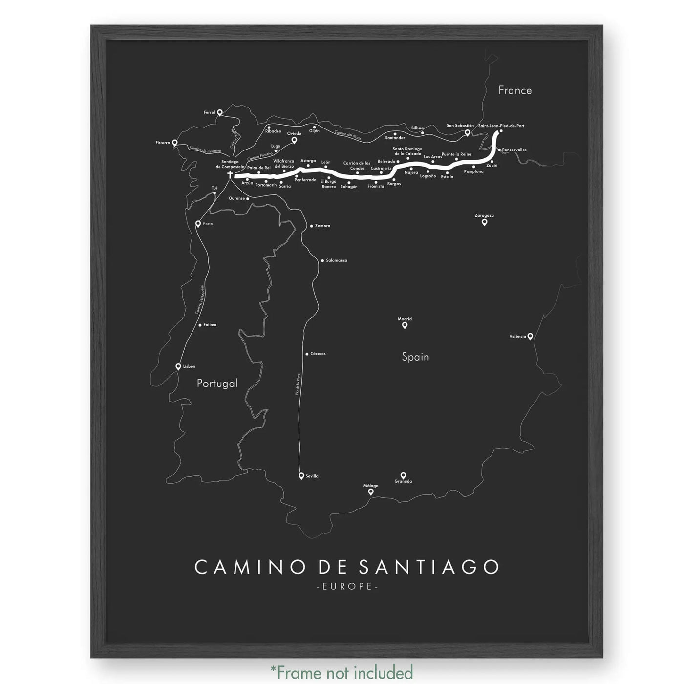 Trail Poster of Camino De Santiago - Grey