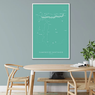 Trail Poster of Camino De Santiago - Teal Mockup