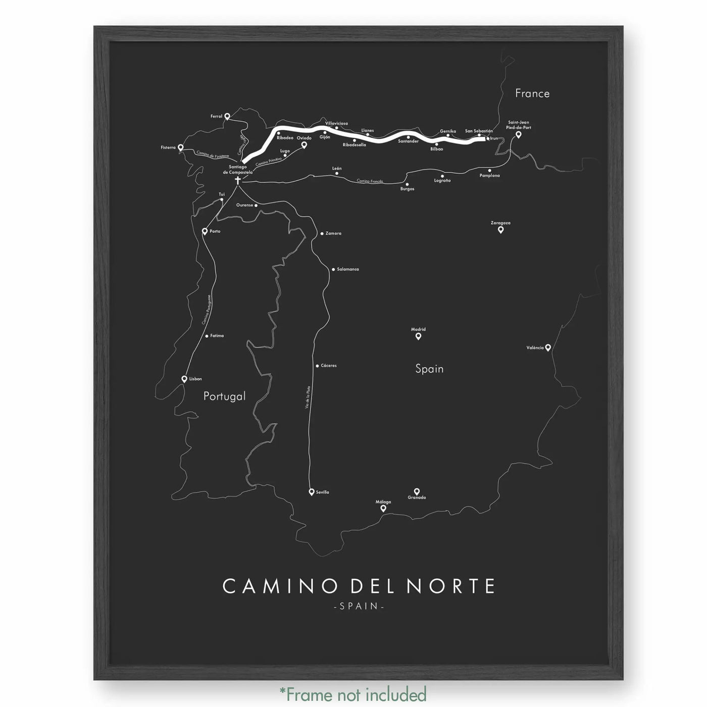 Trail Poster of Camino Del Norte - Grey