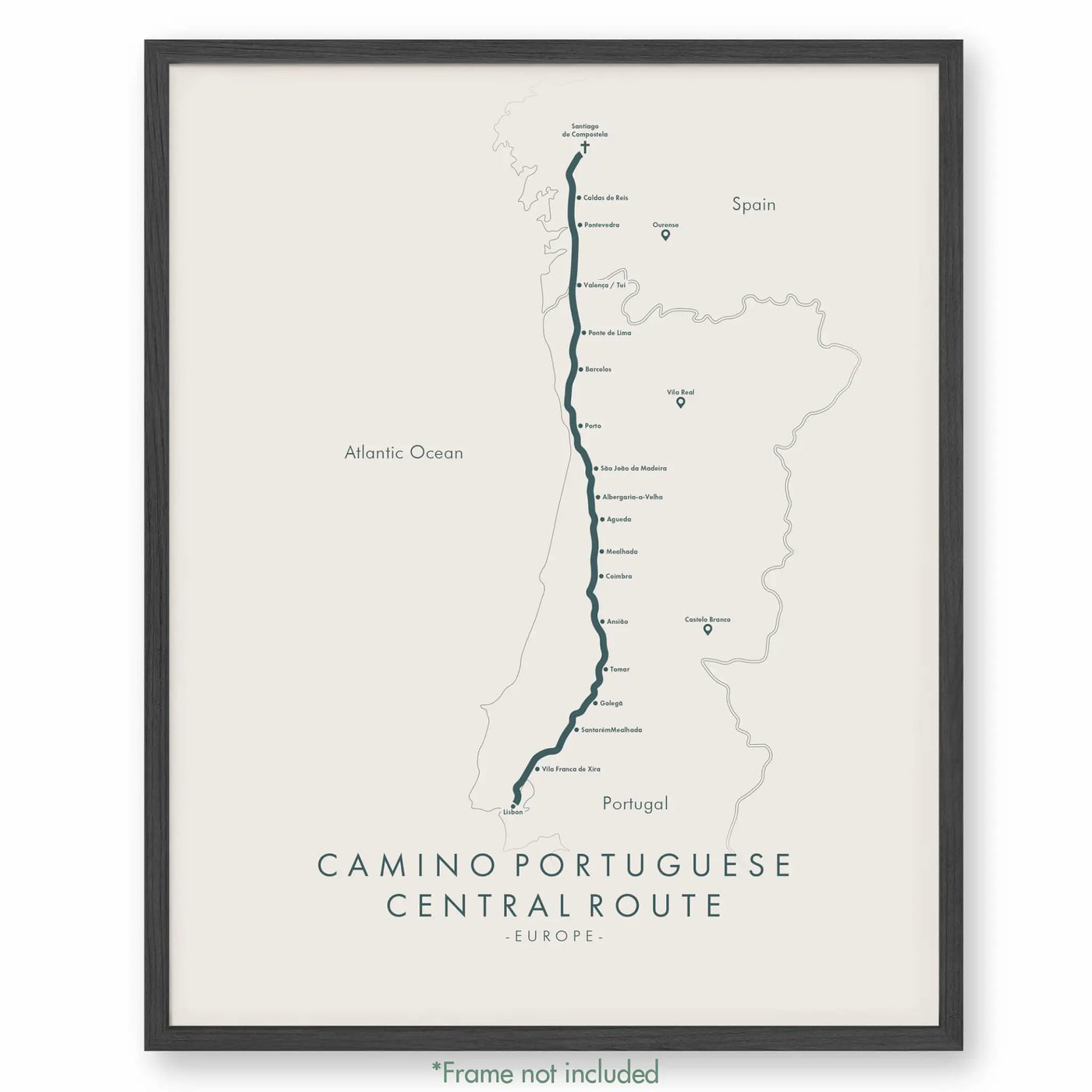 Trail Poster of Camino Portuguese - Central Lisbon Start - Beige