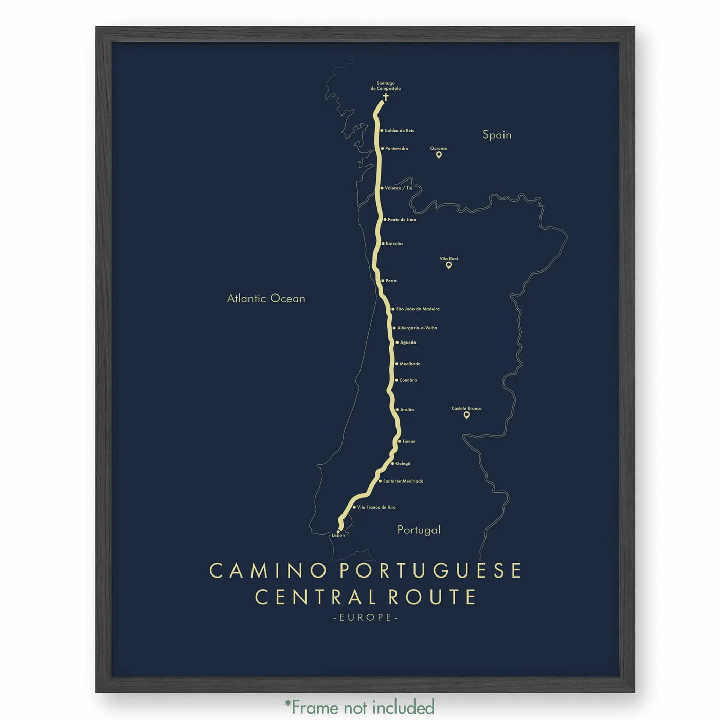 Trail Poster of Camino Portuguese - Central Lisbon Start - Blue