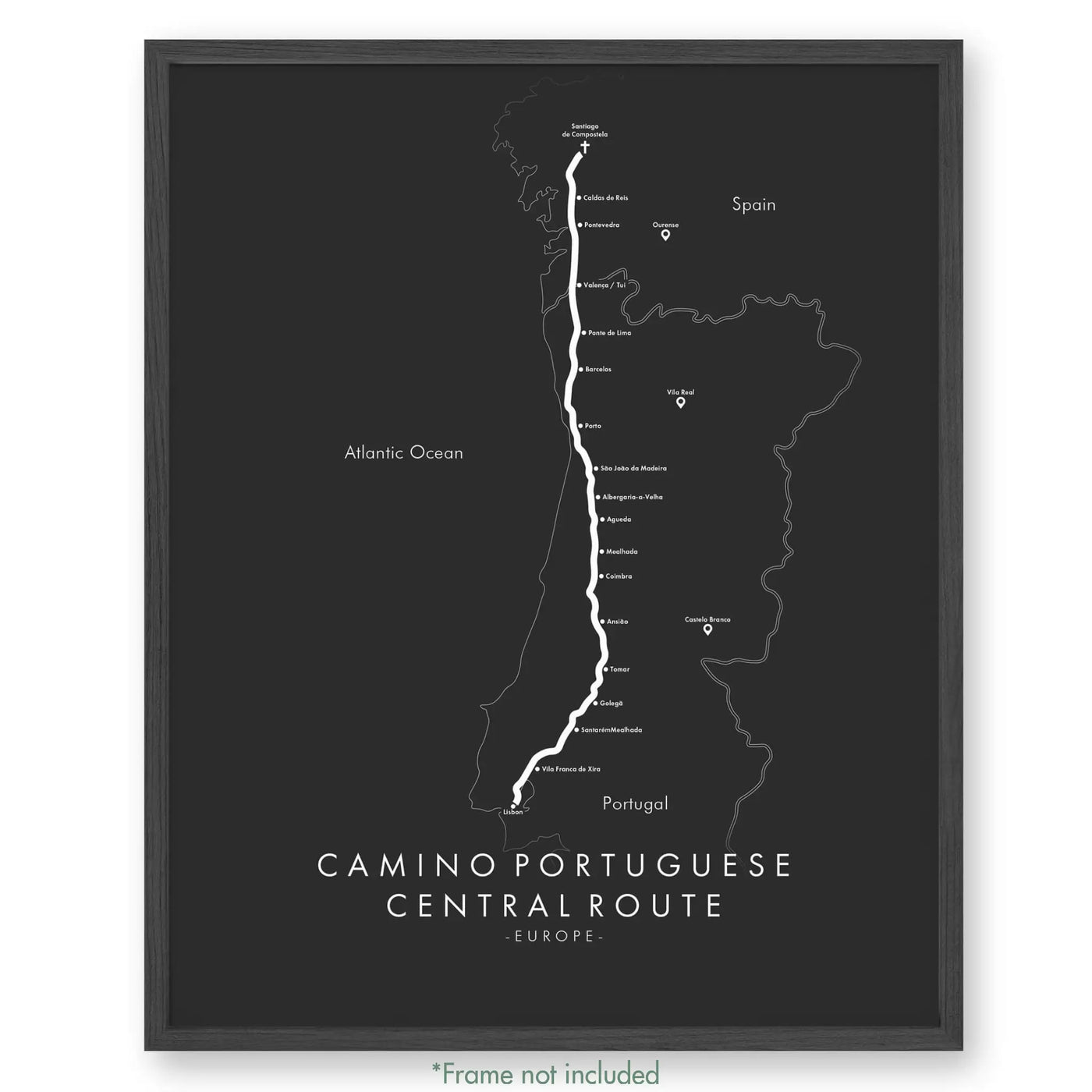 Trail Poster of Camino Portuguese - Central Lisbon Start - Grey