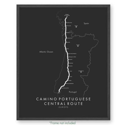 Trail Poster of Camino Portuguese - Central Lisbon Start - Grey