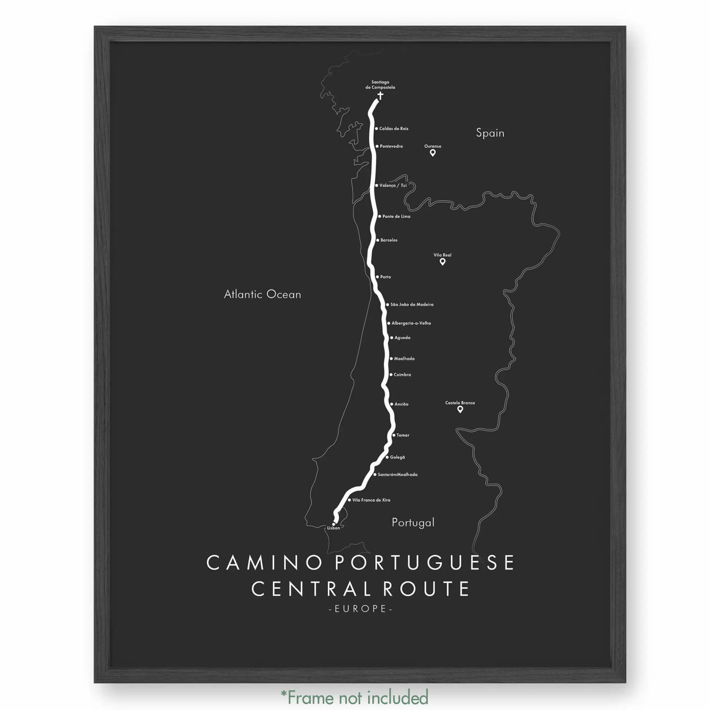 Trail Poster of Camino Portuguese - Central Lisbon Start - Grey