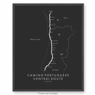 Trail Poster of Camino Portuguese - Central Lisbon Start - Grey