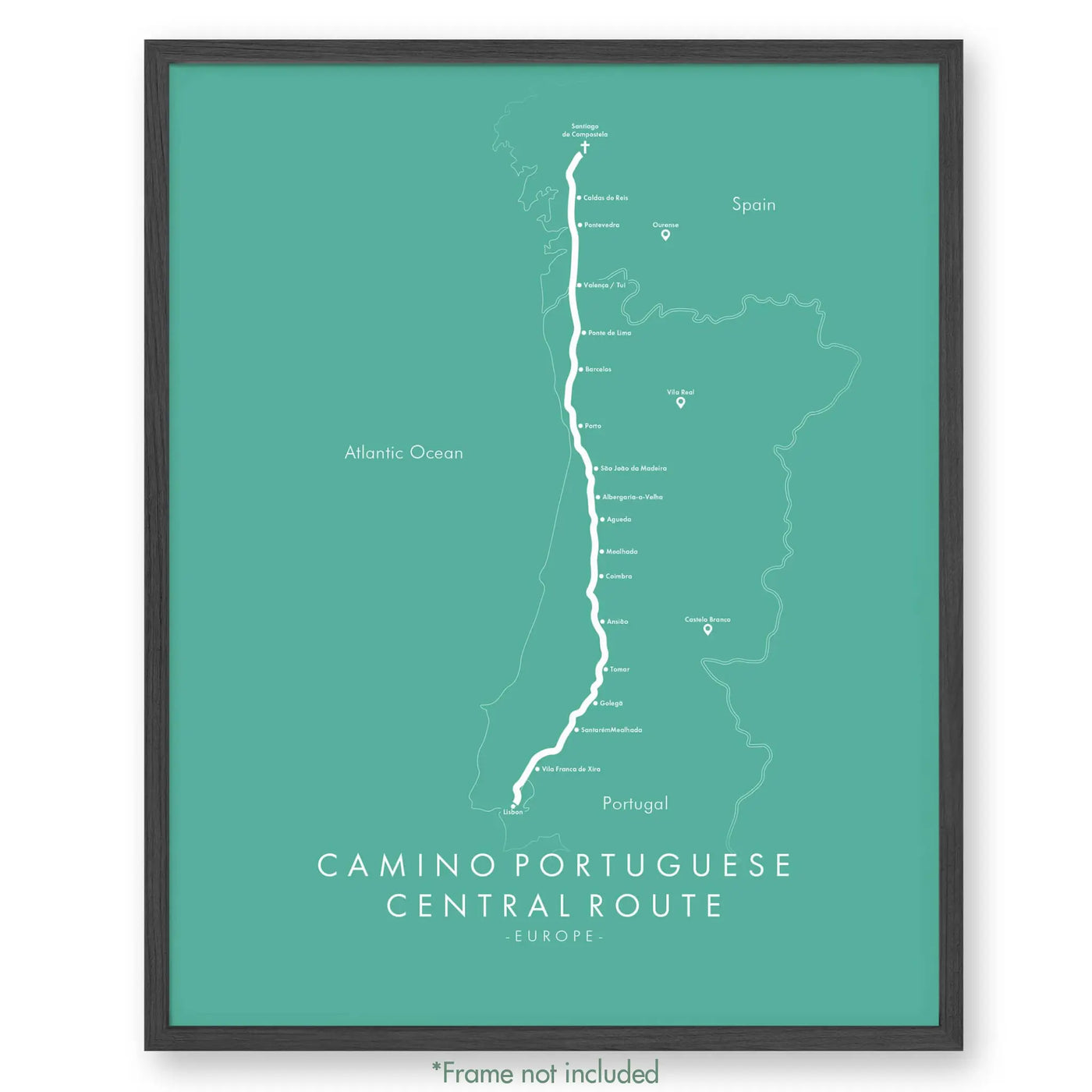 Trail Poster of Camino Portuguese - Central Lisbon Start - Teal