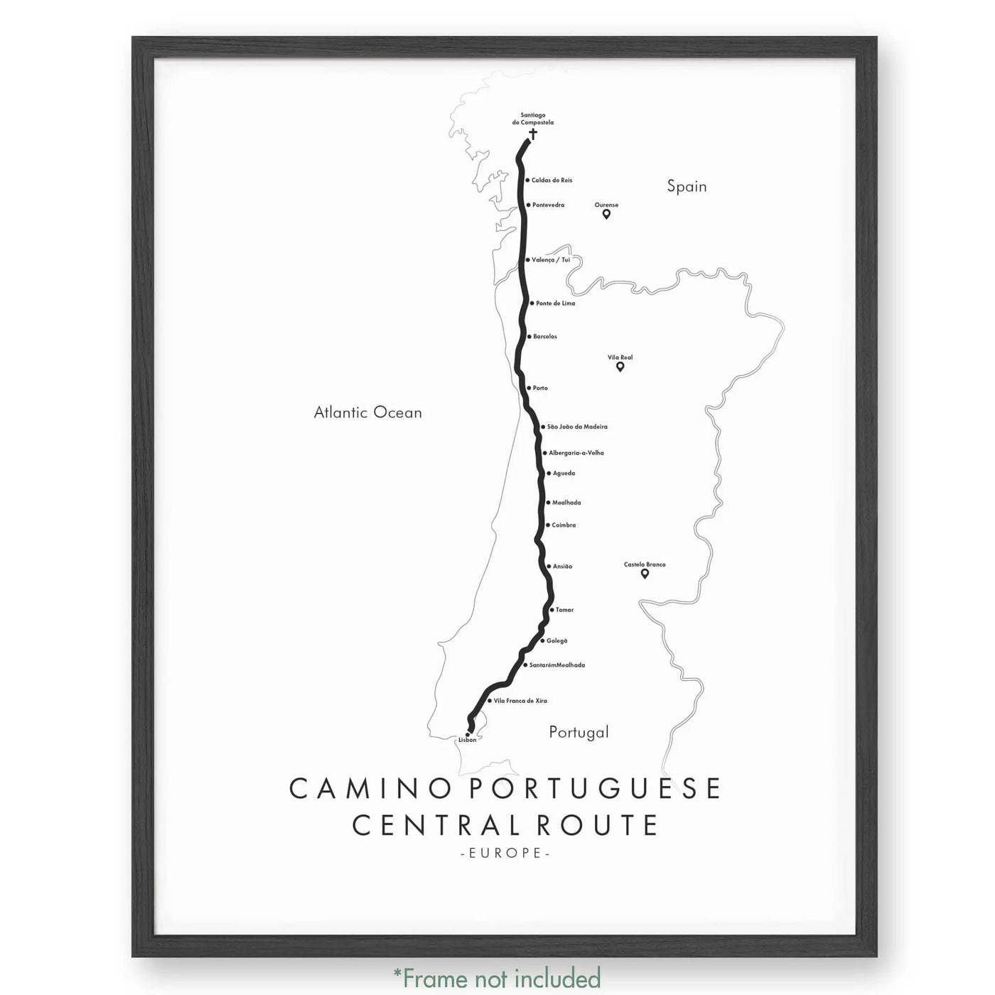 Trail Poster of Camino Portuguese - Central Lisbon Start - White