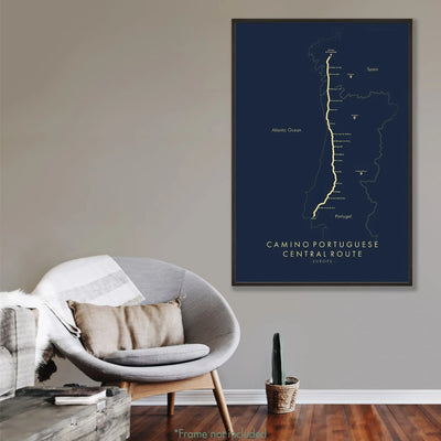 Trail Poster of Camino Portuguese - Central Lisbon Start - Blue Mockup