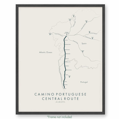 Trail Poster of Camino Portuguese - Central - Beige