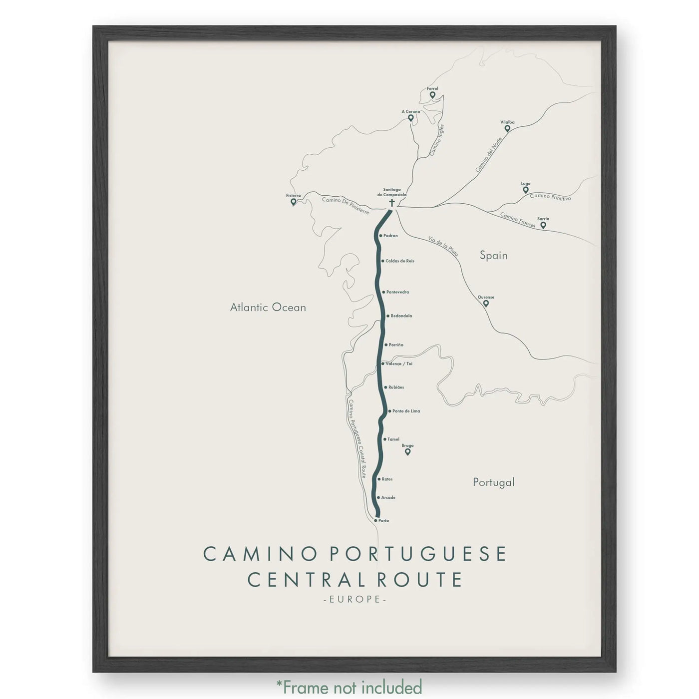 Trail Poster of Camino Portuguese - Central - Beige