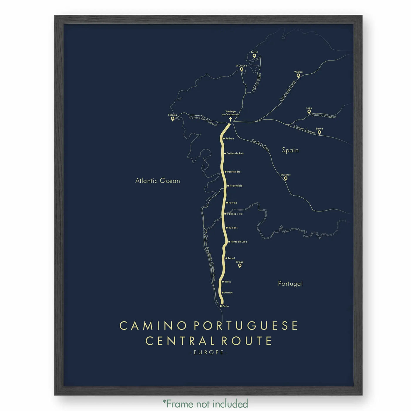 Trail Poster of Camino Portuguese - Central - Blue