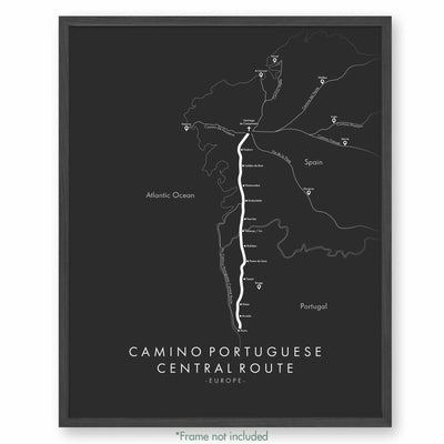 Trail Poster of Camino Portuguese - Central - Grey