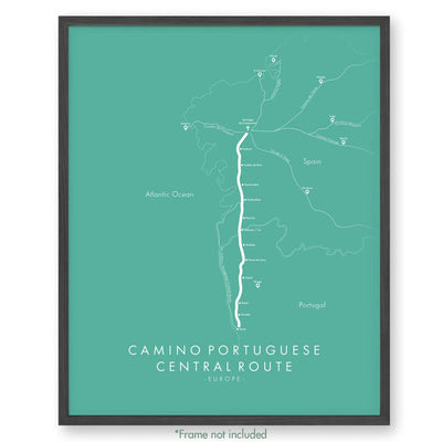 Trail Poster of Camino Portuguese - Central - Teal