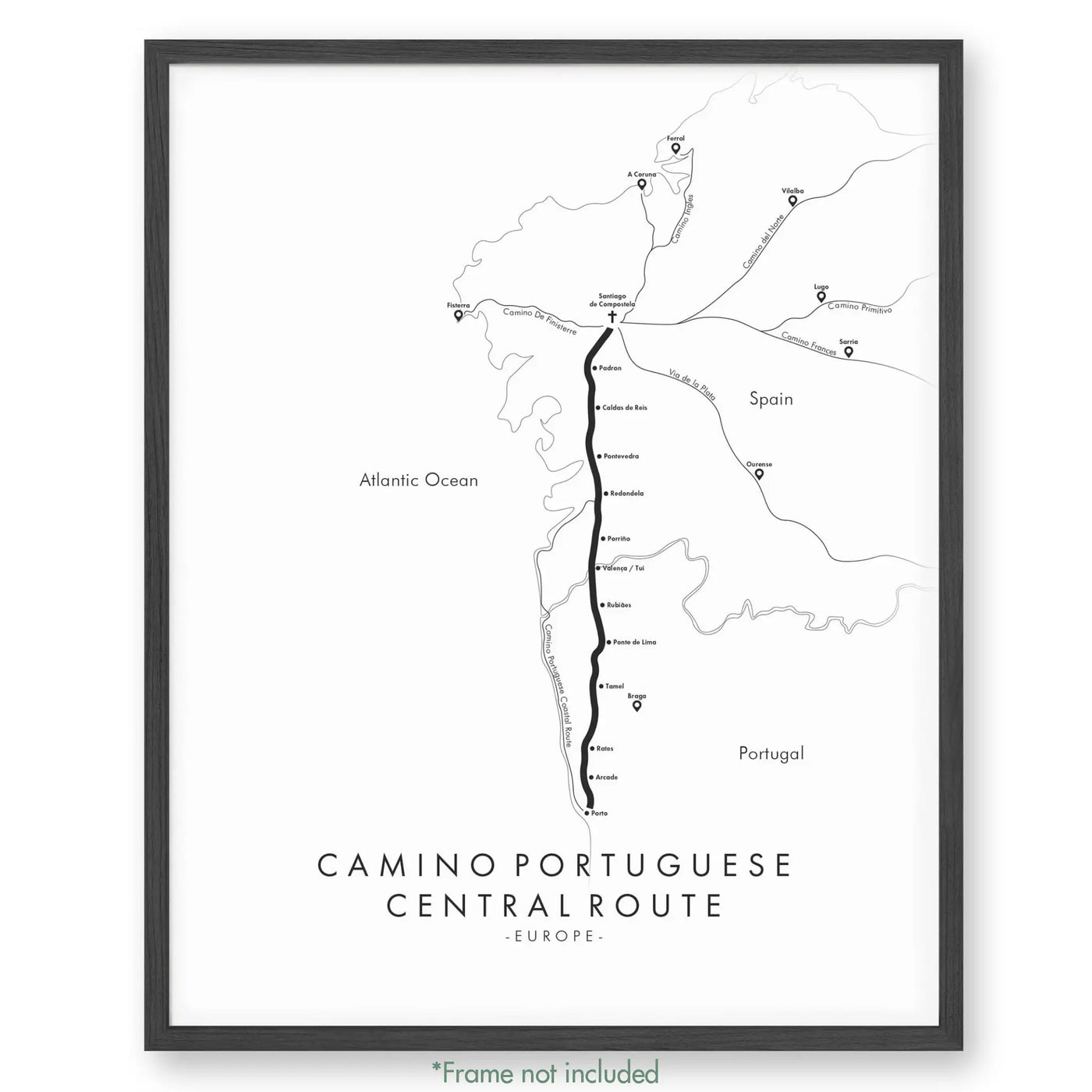 Trail Poster of Camino Portuguese - Central - White