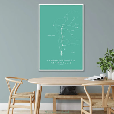 Trail Poster of Camino Portuguese - Central - Teal Mockup
