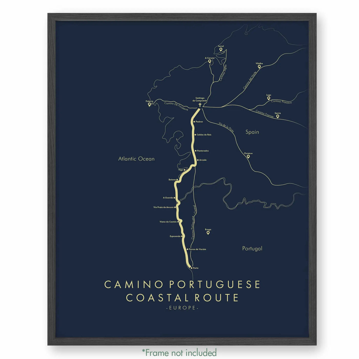 Trail Poster of Camino Portuguese - Coastal - Blue