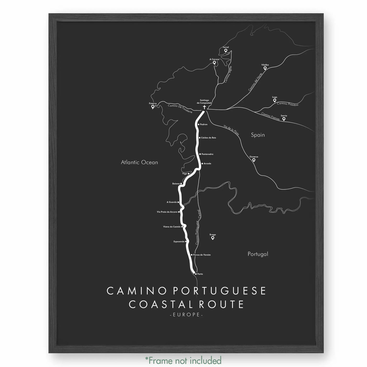 Trail Poster of Camino Portuguese - Coastal - Grey