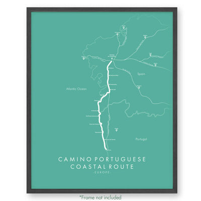 Trail Poster of Camino Portuguese - Coastal - Teal