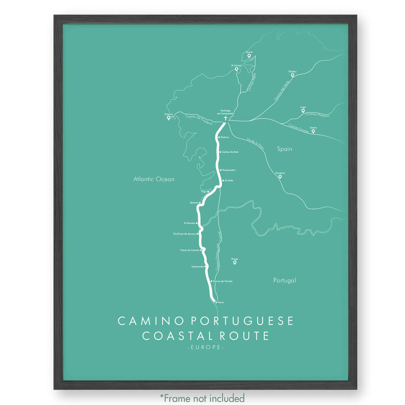 Trail Poster of Camino Portuguese - Coastal - Teal