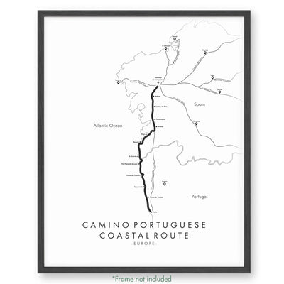 Trail Poster of Camino Portuguese - Coastal - White