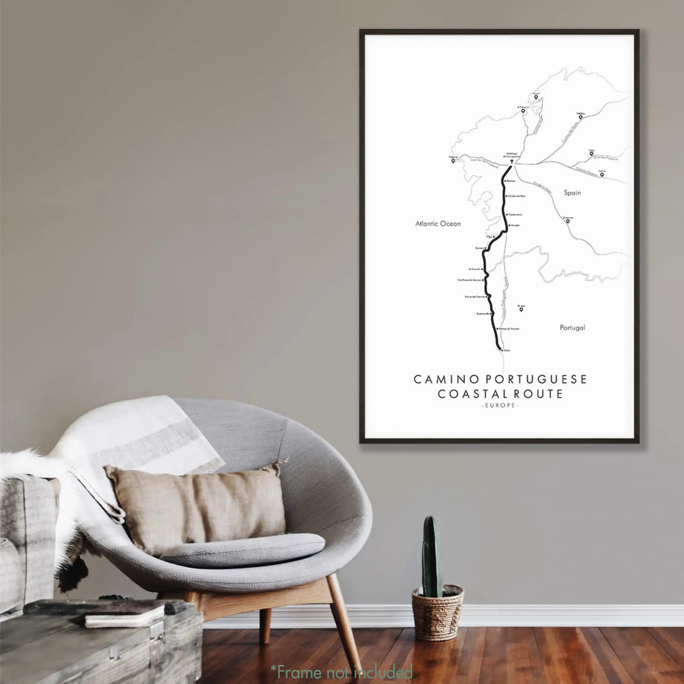 Trail Poster of Camino Portuguese - Coastal - White Mockup