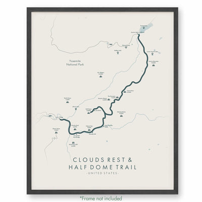Trail Poster of Clouds Rest & Half Dome Trail - Beige