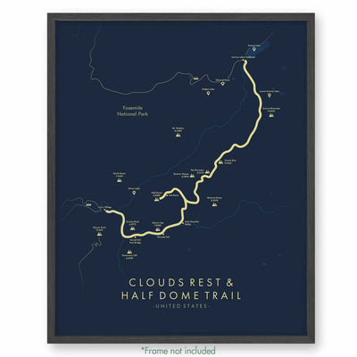 Trail Poster of Clouds Rest & Half Dome Trail - Blue
