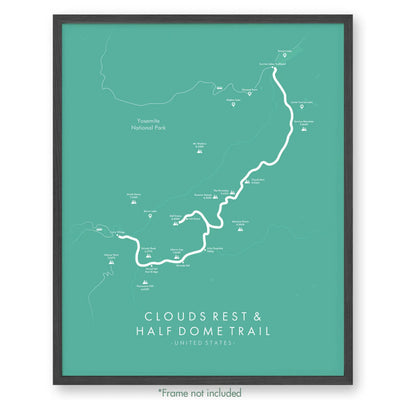 Trail Poster of Clouds Rest & Half Dome Trail - Teal