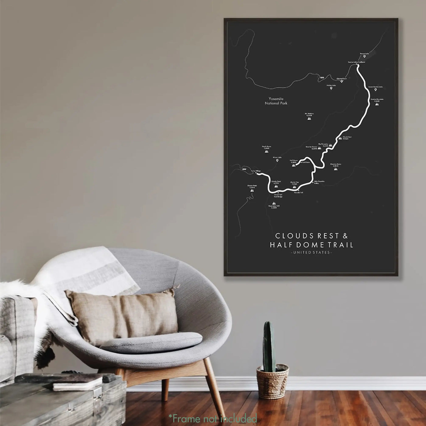 Trail Poster of Clouds Rest & Half Dome Trail - Grey Mockup