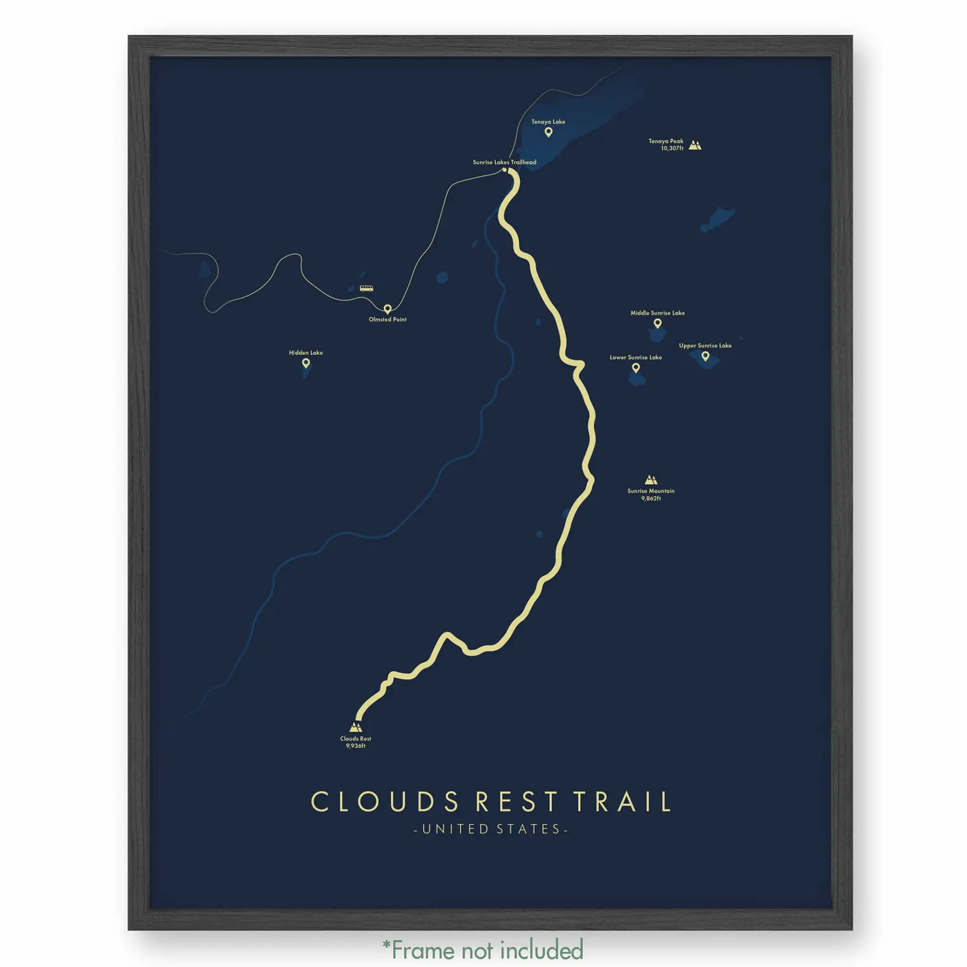 Trail Poster of Clouds Rest Trail - Blue