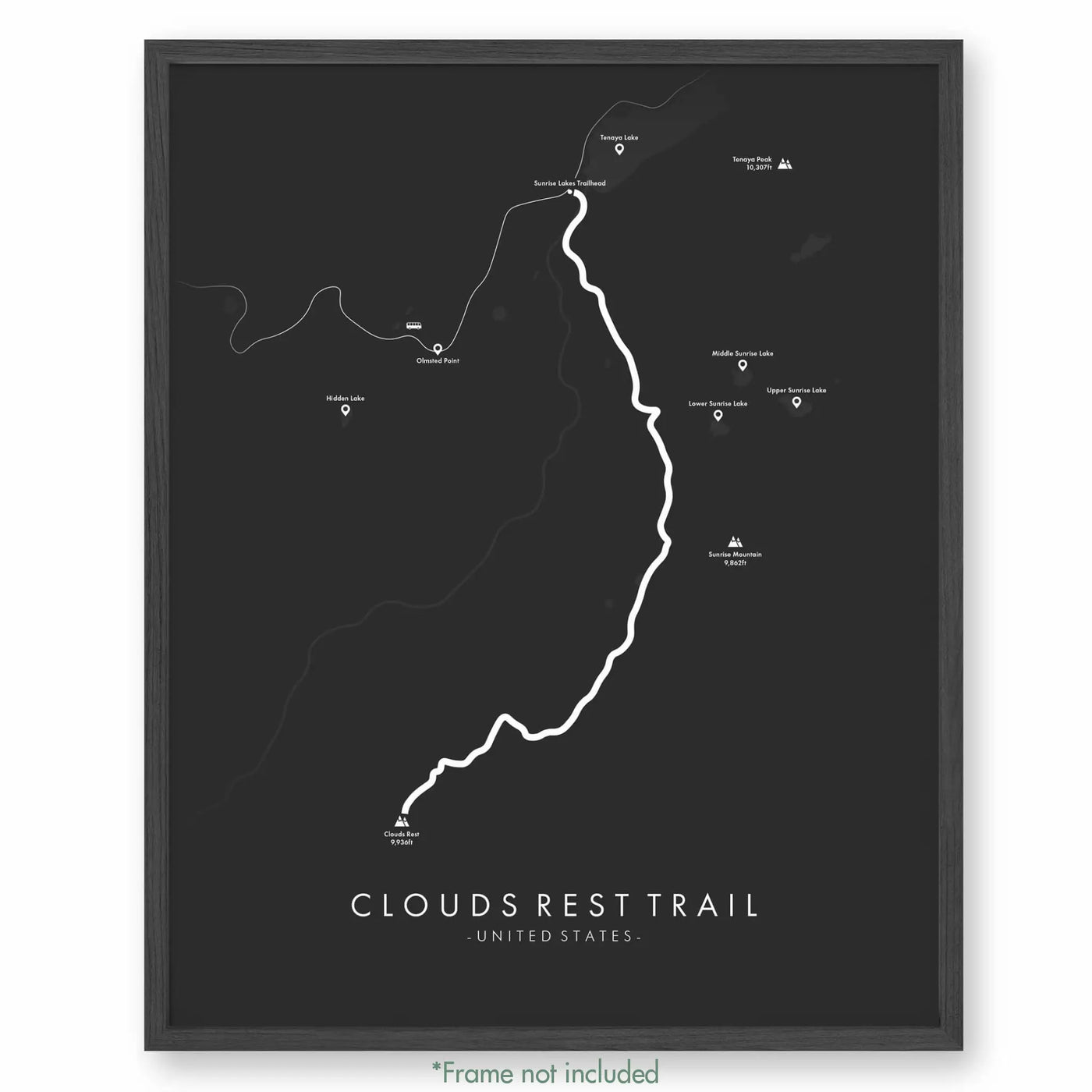 Trail Poster of Clouds Rest Trail - Grey