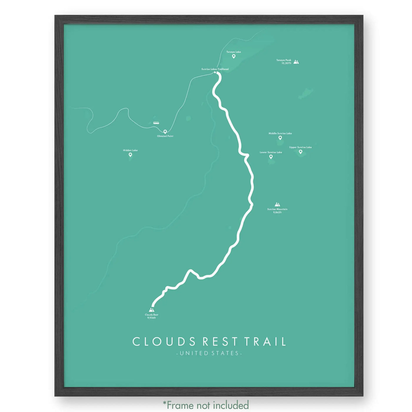 Trail Poster of Clouds Rest Trail - Teal